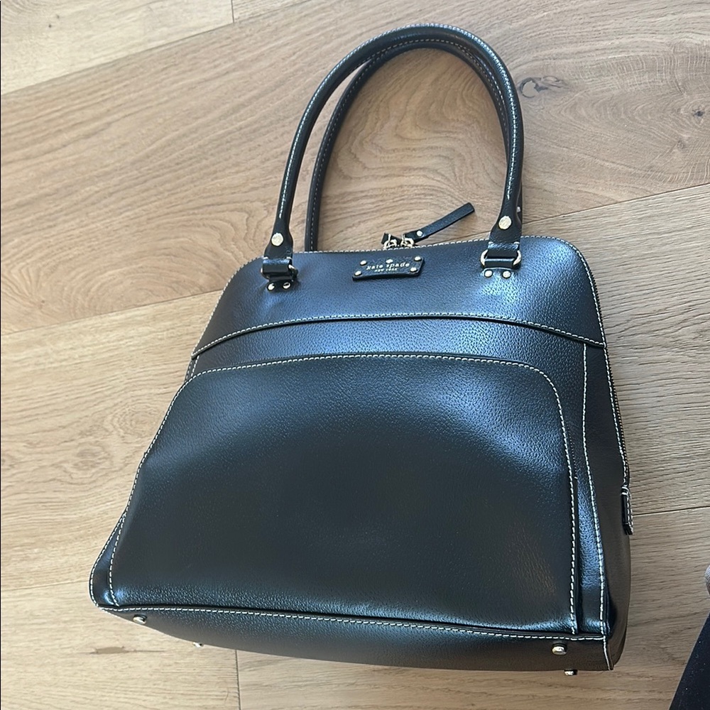 EUC Kate Spade Black Purse / Bag with zip compartments and fun polka dot lining
